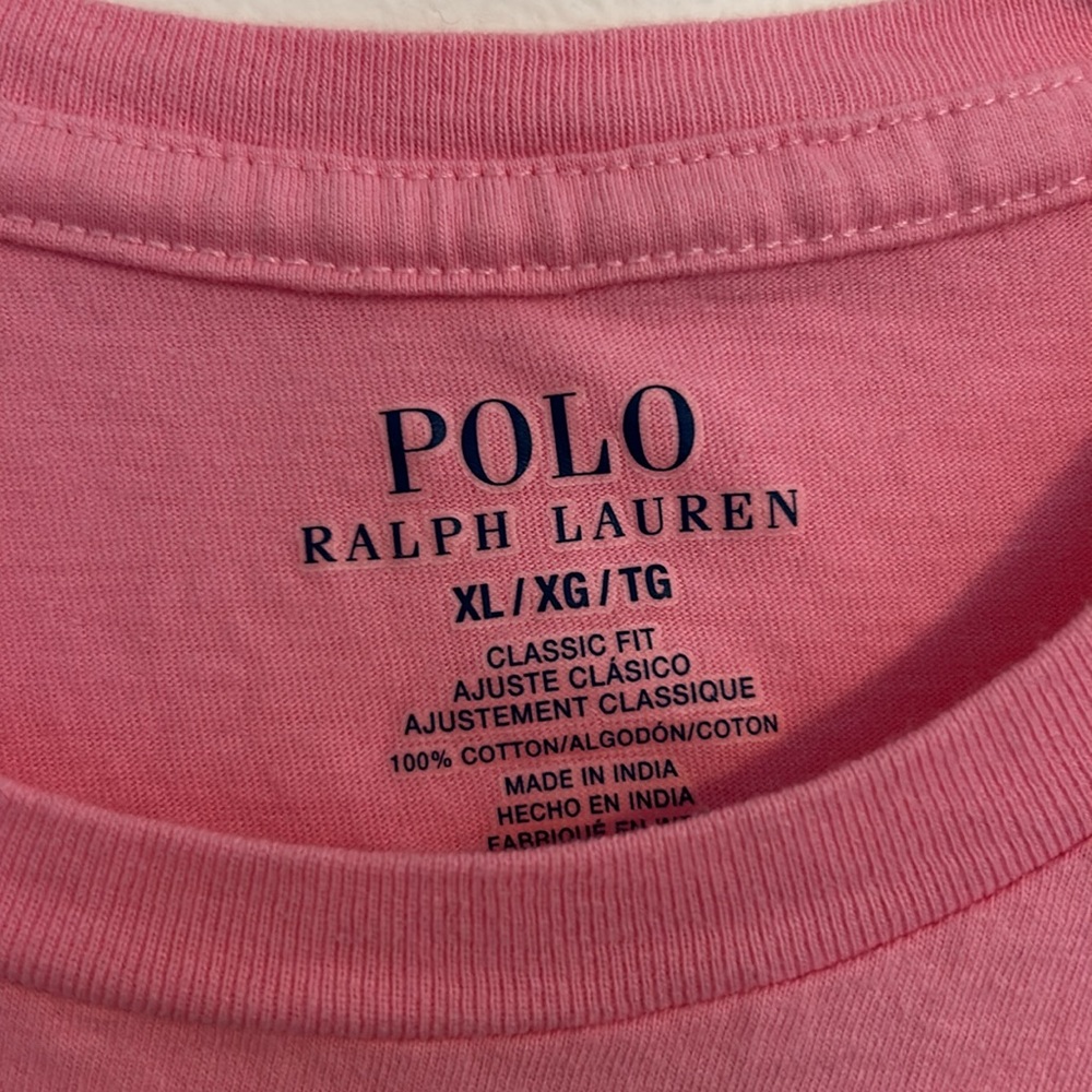 Polo Ralph Lauren Pink T-Shirt with Unusual Bottom hem Logo Size XL - Picture 3 of 5
